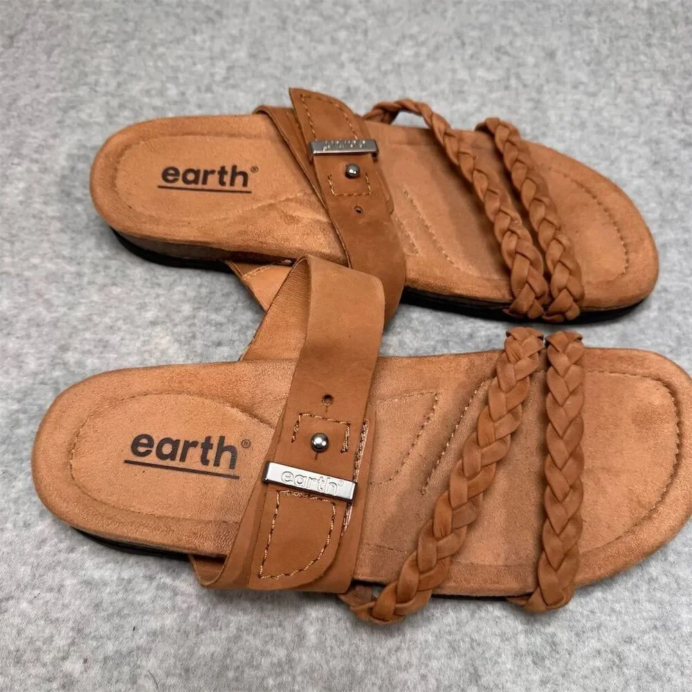 Earth Women's Braided Leather Slip-On Sandals Brown Size 8.5 Casual